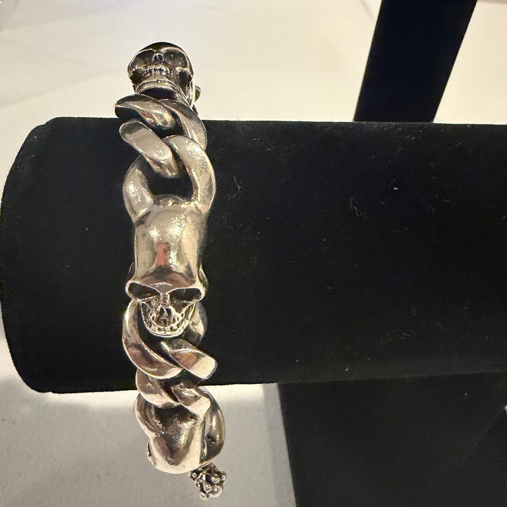 King Baby Mens Integrated Skull Bracelet .925 USA - Picture 3 of 6